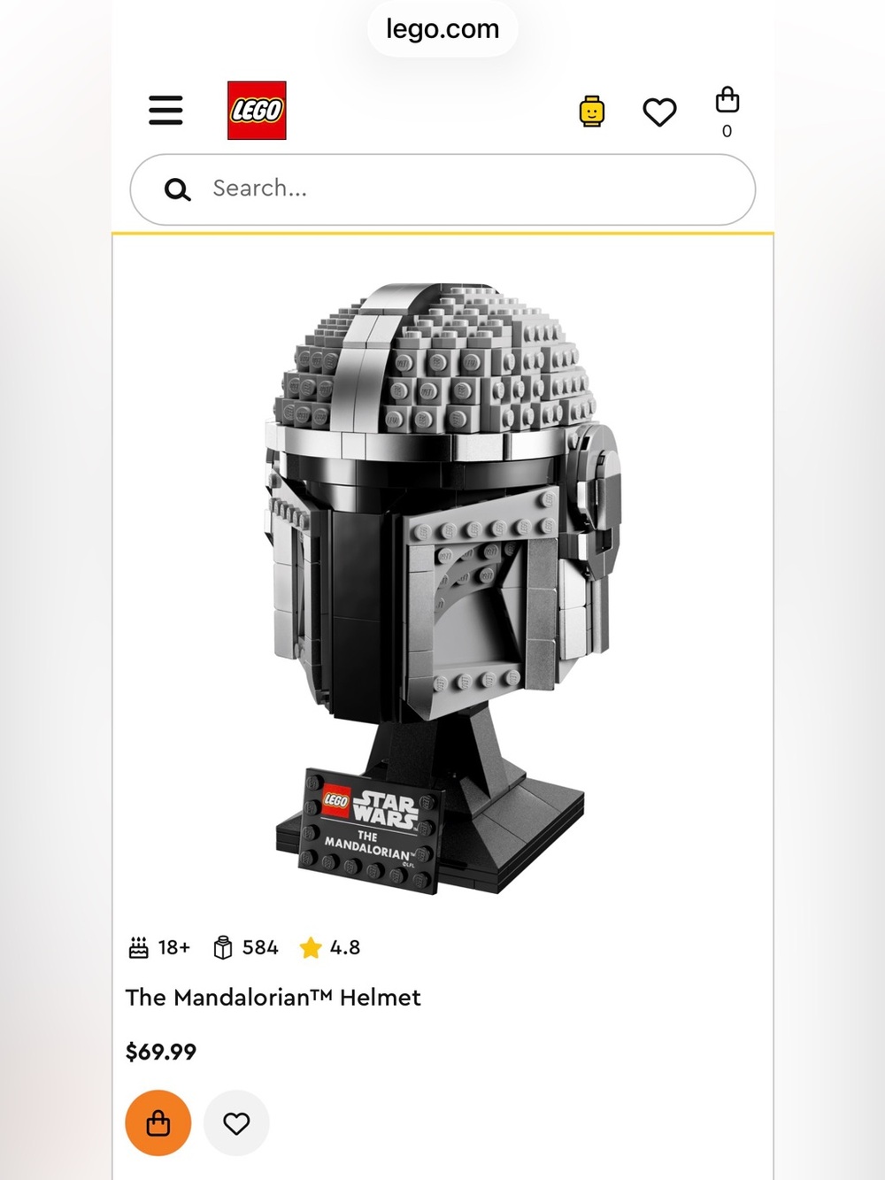 NEW LEGO The Mandalorian Helmet - Gray, Black, Silver